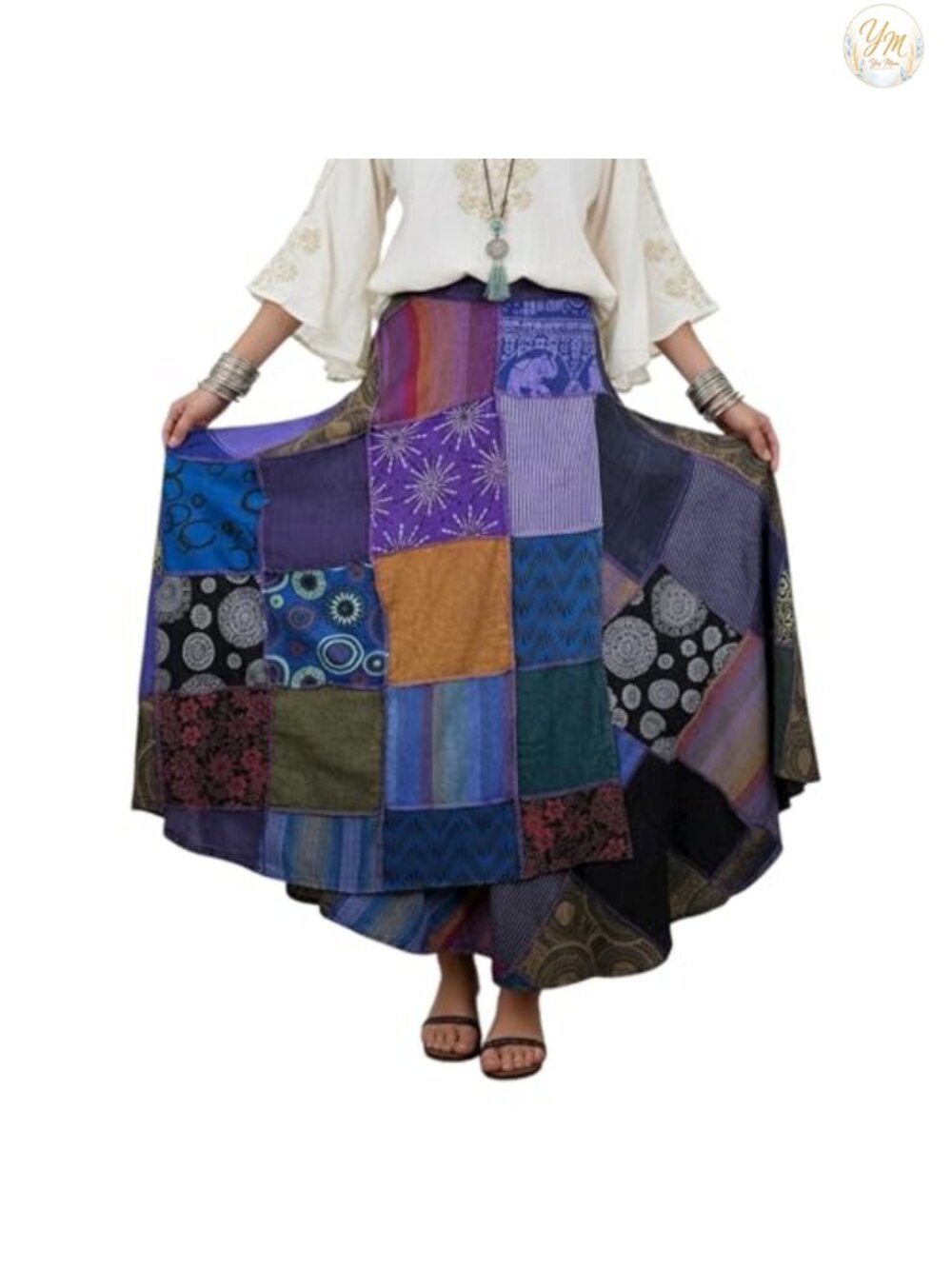 Boho Maxi Wrap Skirt for Women, 100% Cotton Long Flowy Summer Skirt